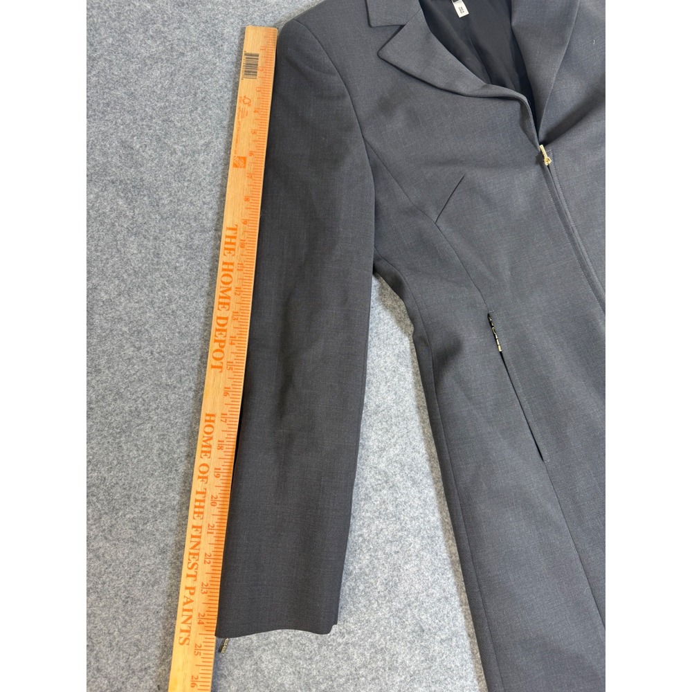 Escada Charcoal Grey 100% Virgin Wool Longline Blazer Coat Zip Front Size 36 - Picture 6 of 9